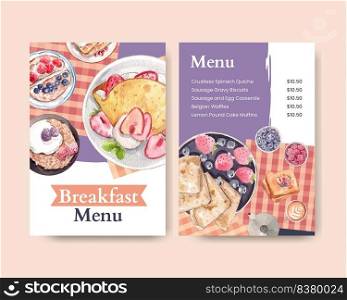 Menu template with specialty breakfast concept,watercolor style  
