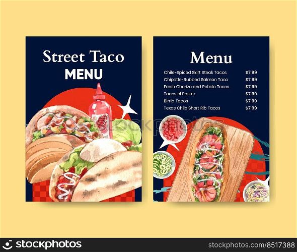 Menu template with taco day concept,watercolor style 