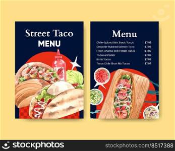 Menu template with taco day concept,watercolor style 