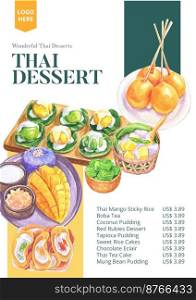 Menu template with Thai dessert concept,watercolor style
