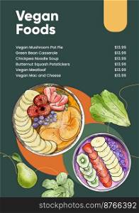Menu template with vegan food conncept,watercolor style 