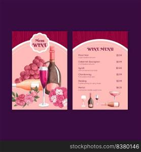 Menu template with wine party concept,watercolor style
