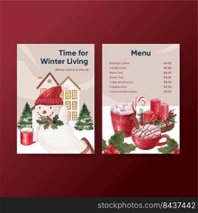 Menu template with winter living concept,watercolor style
