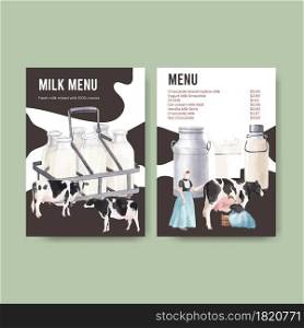 Menu template with world milk day concept,watercolor style