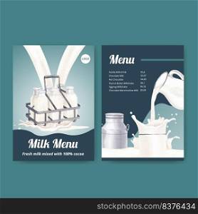 Menu template with world milk day concept,watercolor style 