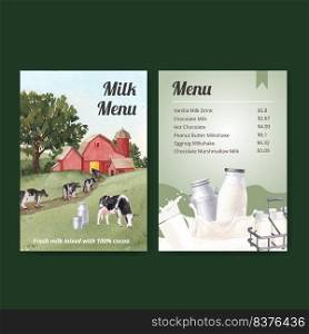 Menu template with world milk day concept,watercolor style 
