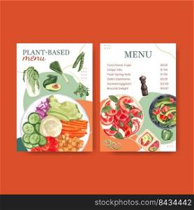 Menu template with world vegetarian day concept,watercolor style 
