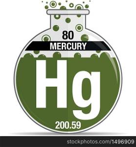 Mercury symbol on chemical round flask. Element number 80 of the Periodic Table of the Elements - Chemistry. Vector image