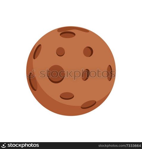 Mercury with huge round craters situated in big Solar system, planet closest to Sun, isolated cartoon flat vector illustration on white background.. Mercury with Round Craters from Big Solar System