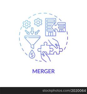 Merger blue gradient concept icon. External expansion abstract idea thin line illustration. Fusion of two companies into one. Business alliance. Vector isolated outline color drawing. Merger blue gradient concept icon