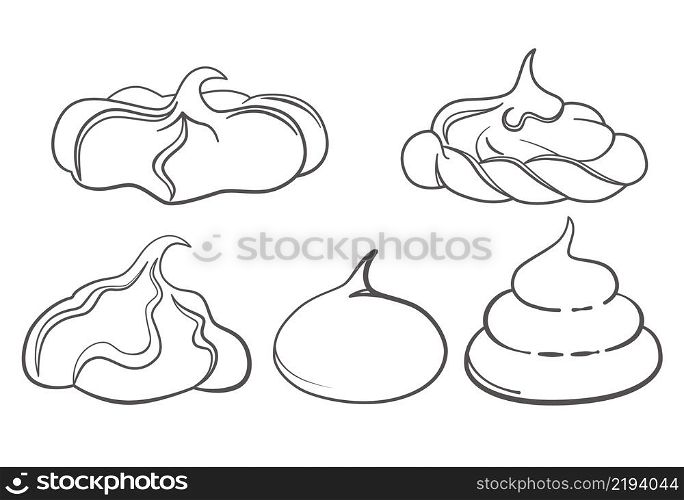 Meringue icons set. Marshmallow outline illustration for cafe, pattiserie and sweet shop. Vector EPS10.. Meringue icons set. Marshmallow outline illustration for cafe, pattiserie and sweet shop. Vector EPS10