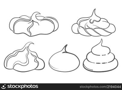 Meringue icons set. Marshmallow outline illustration for cafe, pattiserie and sweet shop. Vector EPS10.. Meringue icons set. Marshmallow outline illustration for cafe, pattiserie and sweet shop. Vector EPS10