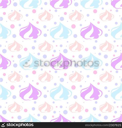 Meringues cookies seamless pattern. Marshmallow and zephyr vector illustration. French sweet cream dessert.. Meringues cookies seamless pattern. Marshmallow and zephyr vector illustration. French sweet cream dessert