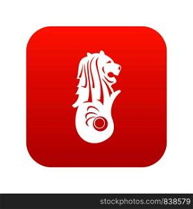 Merlion statue, Singapore icon digital red for any design isolated on white vector illustration. Merlion statue, Singapore icon digital red
