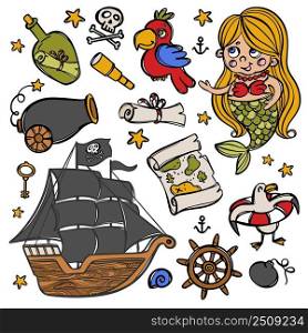 MERMAID AND PIRATE SHIP Corsair Objects Vector Collection