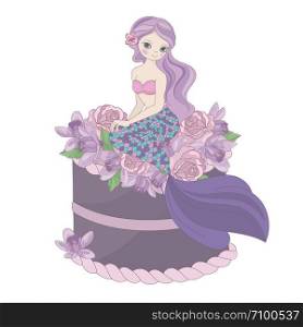 MERMAID BIRTHDAY Floral Sweet Princess Vector Illustration Set