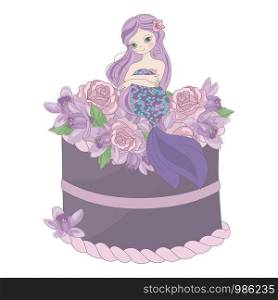 MERMAID CAKE Floral Sweet Princess Vector Illustration Set