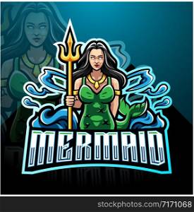 Mermaid holding a trident esport mascot logo