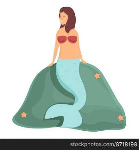 Mermaid on rock icon cartoon vector. Cute girl. Princess happy. Mermaid on rock icon cartoon vector. Cute girl