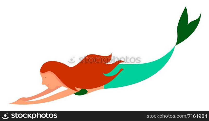 Mermaid with red hair, illustration, vector on white background.