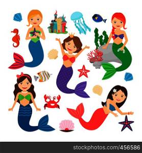 Mermaids characters set. Cute mermaids vector illustration. Cute mermaids characters