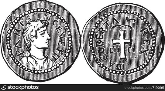 Merovingian currency, vintage engraved illustration. Industrial encyclopedia E.-O. Lami - 1875.