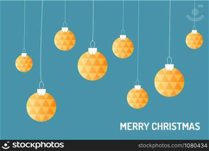 Merry Chrismas vector, gold chrismas ball hanging on the blue background