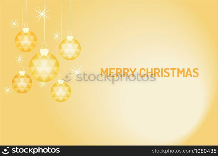 Merry Chrismas vector, gold chrismas ball hanging on the yellow background