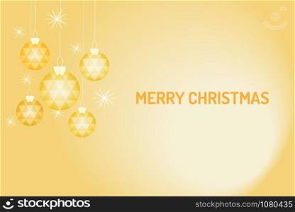 Merry Chrismas vector, gold chrismas ball hanging on the yellow background