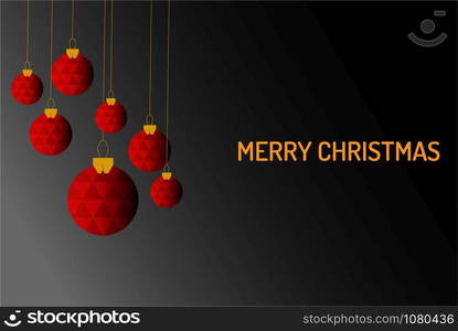 Merry Chrismas vector, red chrismas ball hanging on the black background