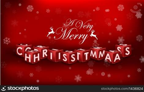 Merry Christmas 3d text on red background.Vector