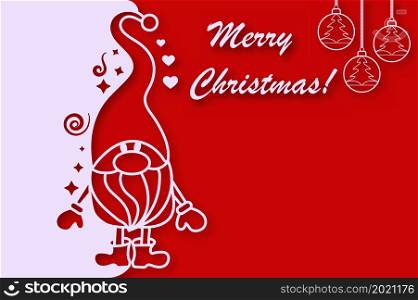 Merry Christmas. A dwarf with hearts and stars on a blue background for postcards, banners, greetings and creative design. Vector illustration