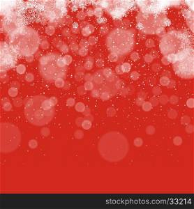 Merry Christmas Abstract Background. Snowflakes pattern. Snowy holiday background. Snow fall. On red.