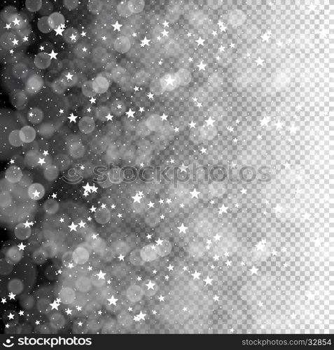 Merry Christmas Abstract Lights Background. Stars and Snowflakes pattern. Isolated on transparent background, easy to use in design projects for holiday, as is postcard, invitations, covers, posters, banners, wallpapers...