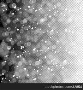 Merry Christmas Abstract Lights Background. Stars and Snowflakes pattern. Isolated on transparent background, easy to use in design projects for holiday, as is postcard, invitations, covers, posters, banners, wallpapers...