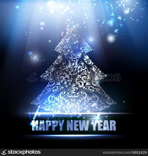 Merry Christmas and Happy New Year 2015 card over dark background. Vector illustration.