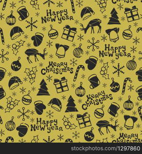 Merry Christmas and Happy New Year 2017. Christmas season hand drawn seamless pattern. Vector illustration. Doodle style. Decorations. Winter holiday backgrounds for design. Deer, snowflakes. Merry Christmas and Happy New Year 2017. Christmas season hand drawn seamless pattern. Vector illustration. Doodle style. Decorations. Winter holiday backgrounds for design. Deer, snowflakes, Santa