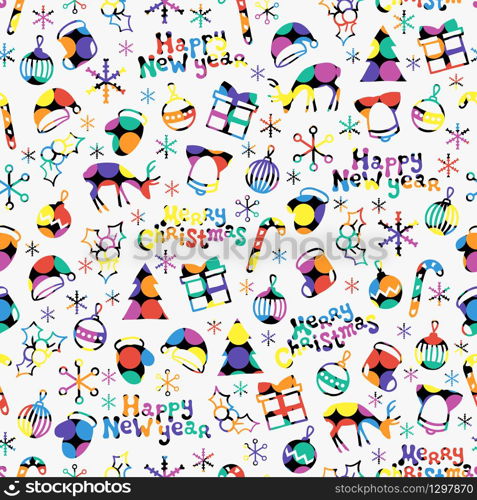 Merry Christmas and Happy New Year 2017. Christmas season hand drawn seamless pattern. Vector illustration. Doodle style. Decorations. Winter holiday backgrounds for design. Deer, snowflakes. Merry Christmas and Happy New Year 2017. Christmas season hand drawn seamless pattern. Vector illustration. Doodle style. Decorations. Winter holiday backgrounds for design. Deer, snowflakes, Santa