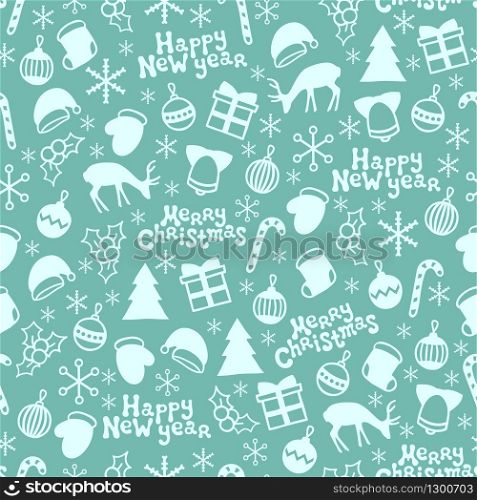 Merry Christmas and Happy New Year 2017. Christmas season hand drawn seamless pattern. Vector illustration. Doodle style. Decorations. Winter holiday backgrounds for design. Snowflakes. Blue. Merry Christmas and Happy New Year 2017. Christmas season hand drawn seamless pattern. Vector illustration. Doodle style. Decorations. Winter holiday backgrounds for design. Snowflakes, Santa. Blue
