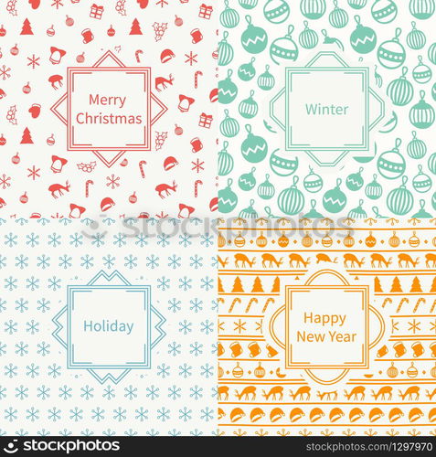 Merry Christmas and Happy New Year 2017 set. Christmas season hand drawn seamless pattern. Vector illustration. Doodle style. Decorations. Winter holiday backgrounds for design. Deer, snowflakes. Merry Christmas and Happy New Year 2017 set. Christmas season hand drawn seamless pattern. Vector illustration. Doodle style. Decorations. Winter holiday backgrounds for design. Deer, Santa