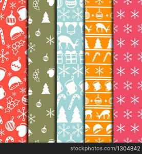 Merry Christmas and Happy New Year 2017 set. Christmas season hand drawn seamless pattern. Vector illustration. Doodle style. Decorations. Winter holiday backgrounds for design. Deer, snowflakes. Merry Christmas and Happy New Year 2017 set. Christmas season hand drawn seamless pattern. Vector illustration. Doodle style. Decorations. Winter holiday backgrounds for design. Deer, Santa