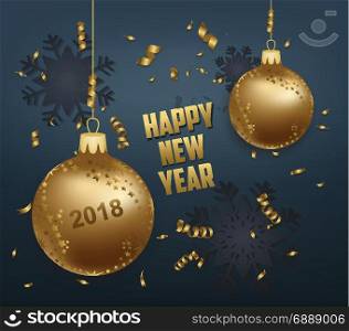 Merry christmas and happy new year 2018 gold balls