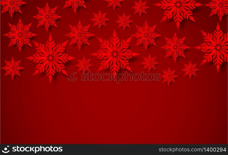 Merry Christmas and Happy new year. Abstract paper snowflakes frame on red background. Merry Christmas and Happy new year. Abstract snowflakes with white frame on red background