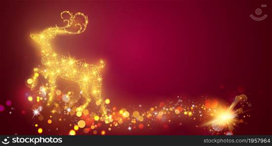 Merry Christmas and Happy New Year background. Celebration background template with deer bokeh. luxury greeting rich card.