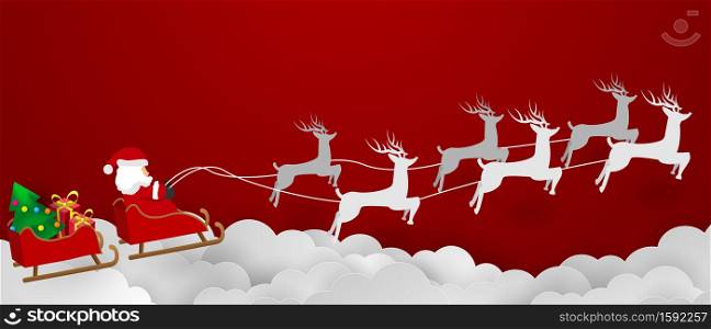 Merry Christmas and Happy New Year background. Santa Claus on the sky.