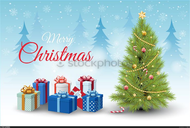 Merry christmas and happy new year background template with realistic christmas objects