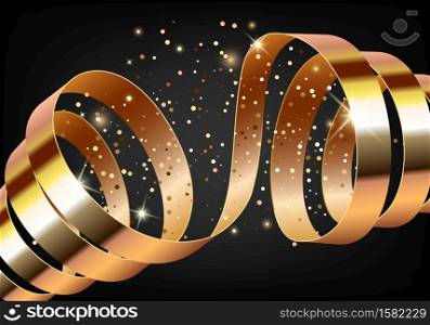 Merry Christmas and Happy New Year background with gold ribbon