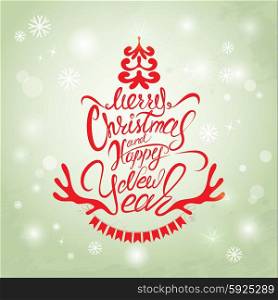 Merry Christmas and Happy New Year Card, calligraphy handwritten text for winter holidays design.