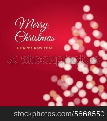 Merry christmas and happy new year card, christmas tree glitter red background