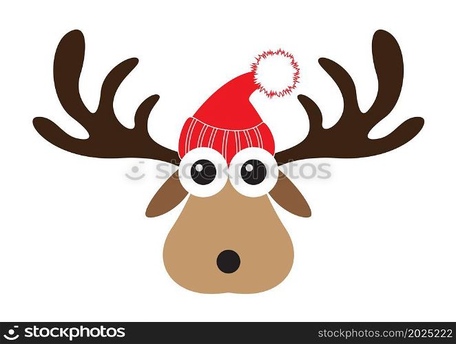 Merry Christmas and Happy New Year cartoon doodle christmas reindeer on white background isolated icon. Winter holidays vector illustration.